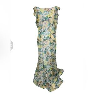 Hope & Ivy Floral Lined Maxi Dress Side Zip V Ruffle Back Sleeveless Sz 14 NWT